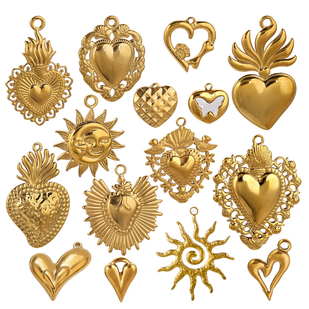 5 pçs de aço inoxidável coraçã - Jewelry Making Materials Wholesale avaliação e preço