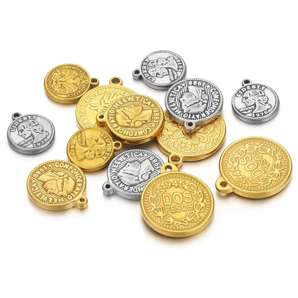 5 pçs medalha de aço inoxidáve - Jewelry Making Materials Wholesale avaliação e preço